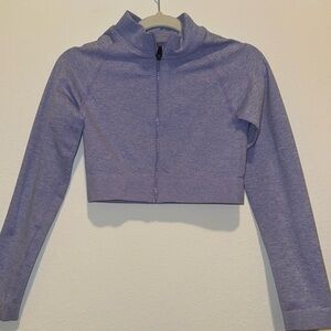 Purple Zip-Up Cropped Workout Jacket Top